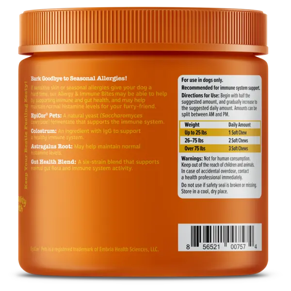 Zesty Paws Allergy & Immune Bites, Soft Chews Treats for Dogs’ Gut & Immune Health